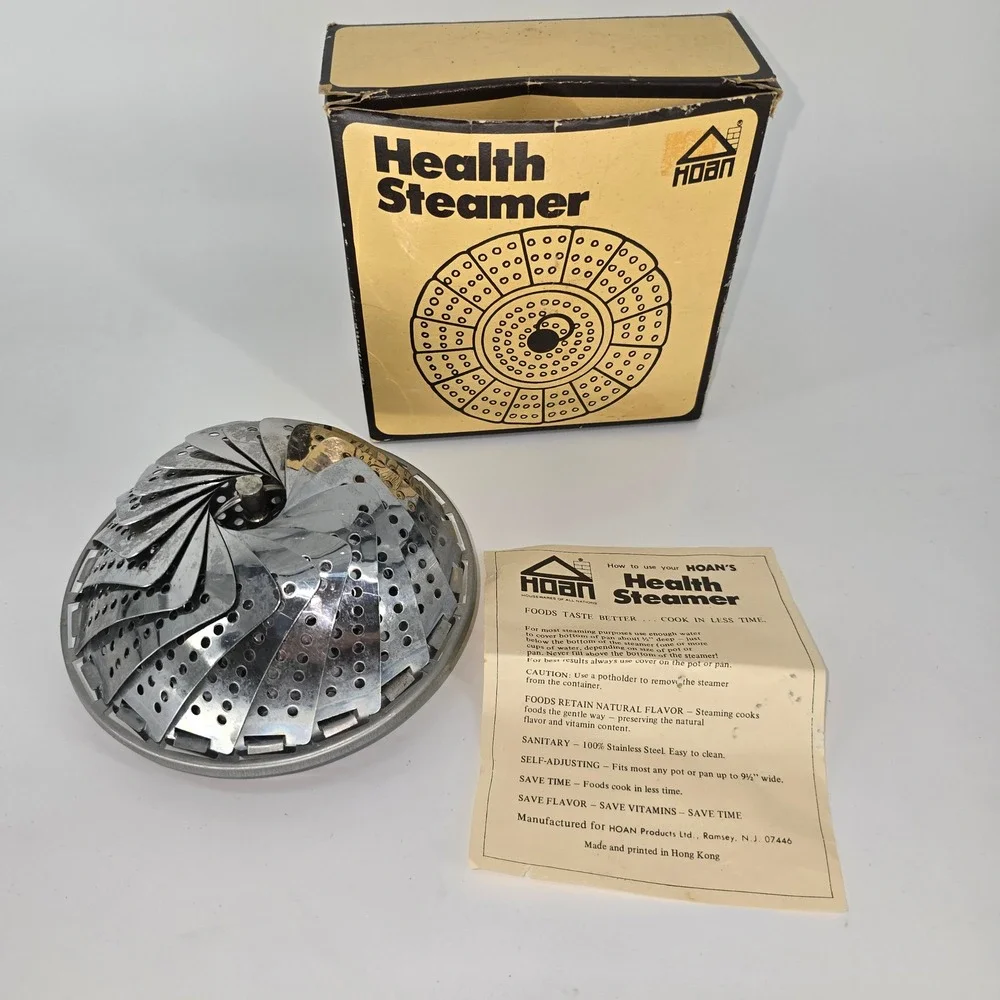 Vintage 1970s Hoan Health Steamer Stainless Steel Folding Basket Style 5130 Box